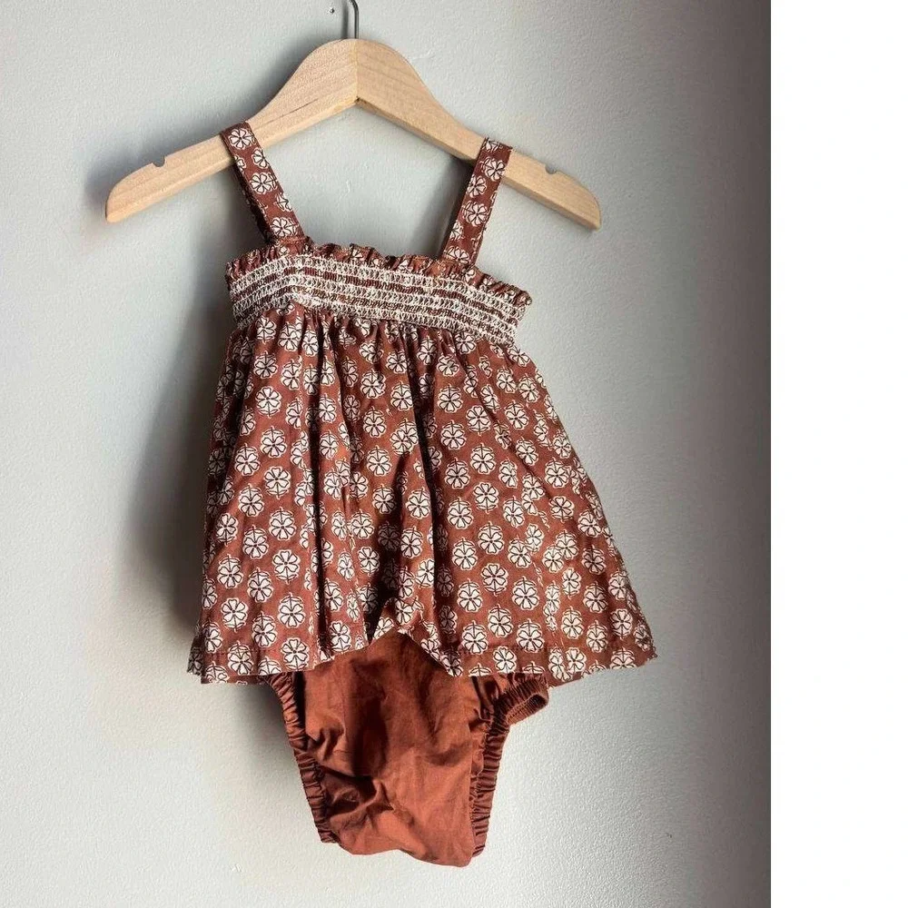 Carters Smocked Bloomer Romper Boho Scandi Baby Minimalis Euro Summer 18M